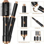 6 in 1 Detachable Hair Styling Tool Set: Ionic Hot Air Brush, Round Straightener Volumizer, Thermal Curler Wand, and Blow Dryer