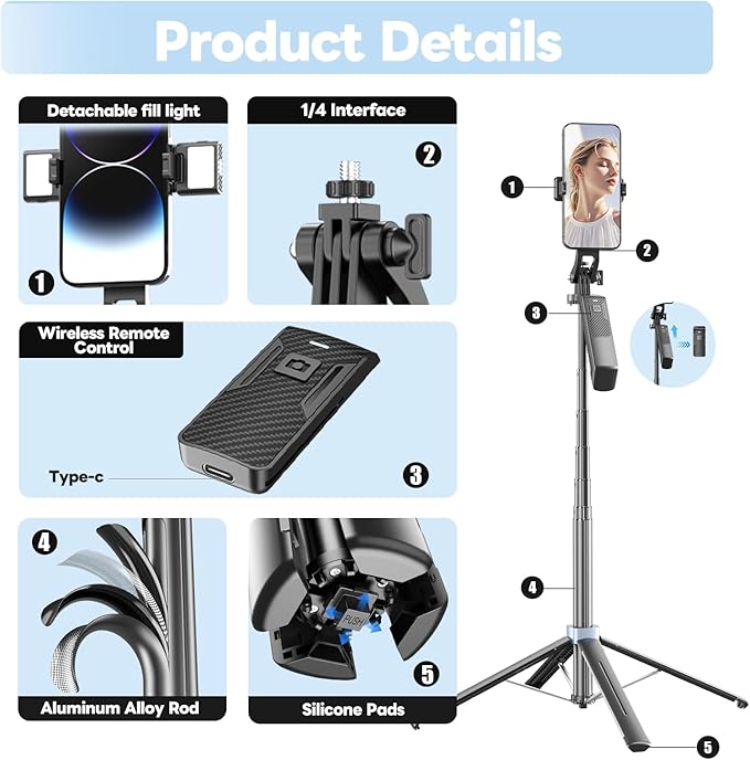 71" Selfie Stick Phone Tripod - Image 6