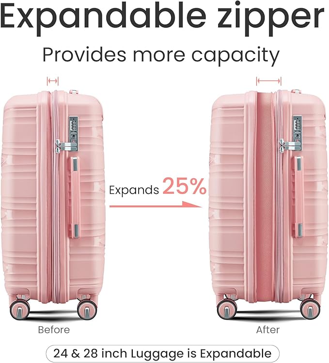 Campfun Luggage 4 Piece Sets, Expandable Carry On Luggage Set Hardshell PP - Image 3