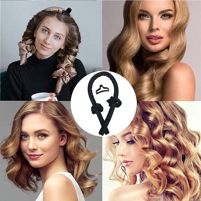 GADZHI Heatless Curling Rod Headband Heatless Hair Roller Curls Set for Long Hair No Heat Silk Hair Wrap Curler Ribbon for Overnight Sleep Hair Roller with Hair Claw Clip DIY Hair Styling Tools (1 set - black)