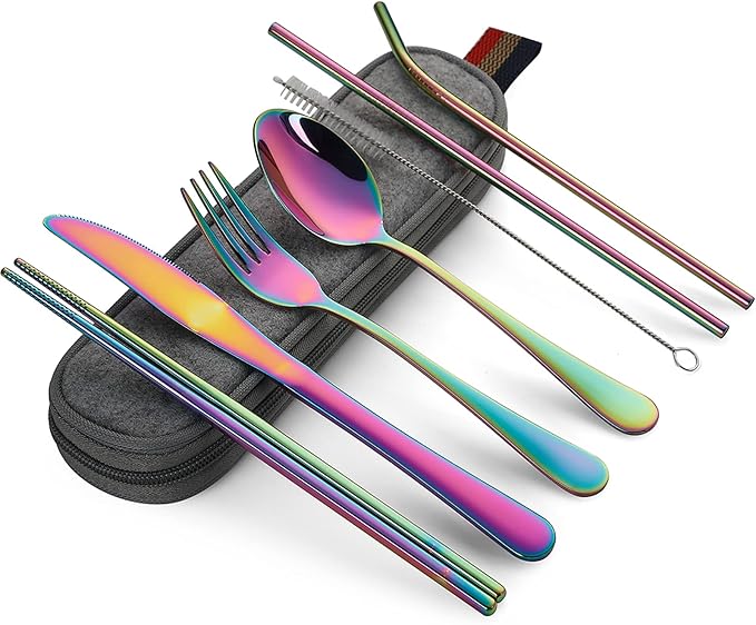 DEVICO Portable Utensils, Travel Camping Cutlery Set, 8-Piece including Knife by DEVICO