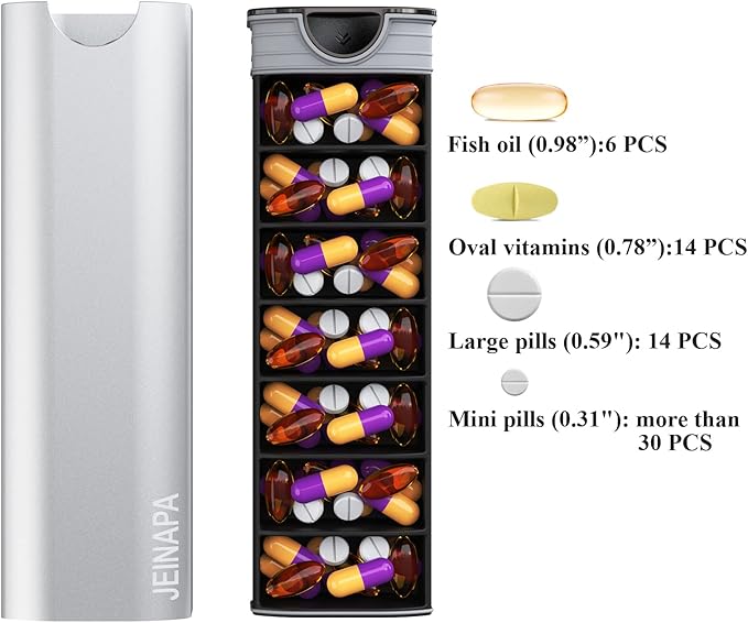 Extra Large Pill Organizer 7 Day, Aluminum Daily Pill Box, Weekly Travel Pill - Image 2