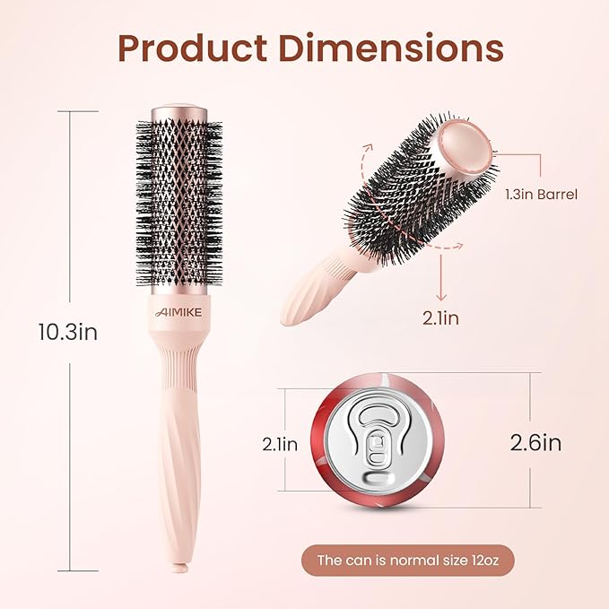 AIMIKE Round Brush for Blow Out, Rose Luxe Small Round Hair Brush w/Nano Thermal Ceramic Tech, for Blow Drying & Styling Volumizing Short Hair, with 4 Clips (Barrel 1.3", Bristle 2.1")