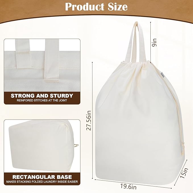 Canvas Laundry Bags with Handles & Rectangular Base, 90L Extra Large Heavy Duty - Image 3