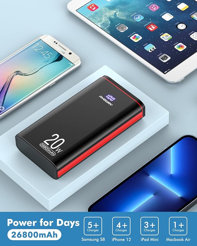 Ayeway Battery Pack USB C Portable Charger PD 20W Fast Charging 26800mAh Power - Image 3