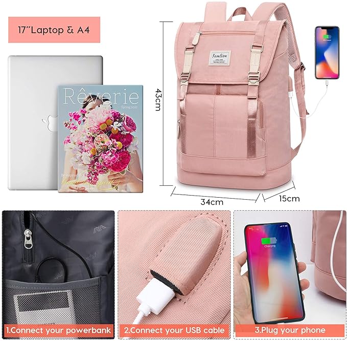 Women Backpack Schoolbag for Teen Girls, College Student Bookbag for 17 Inch - Image 7