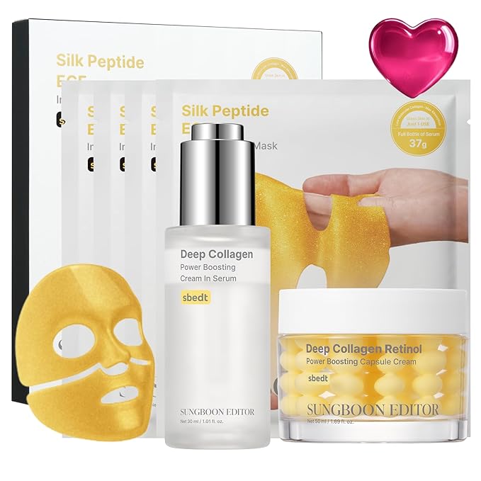 SUNGBOON EDITOR Golden Glow Plump-Looking Trio I Silk Peptide EGF Intensive Gold Mask & Deep Collagen Serum & Deep Collagen Capsule Cream I Valentines Day Gifts for Woman