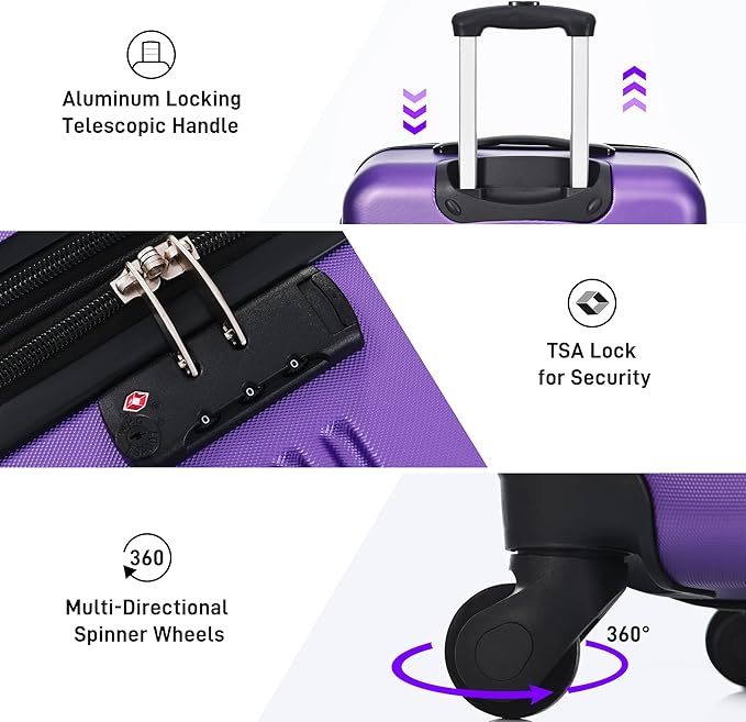 Merax Luggage sets of 13 Piece 16 20 20 28 IN Carry on Luggage Hard Case Purple - Image 3