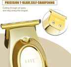HTC Hair Clippers – Professional Cordless Rechargeable Hair Trimmer with Precision, Adjustable Speeds, and LED Display （Gold）