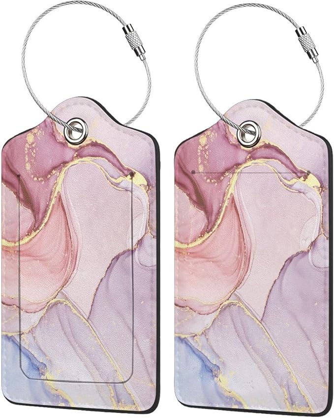 2 Pack Pink Gold Marble Luggage Tags - Image 4