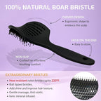 Curved Vented for Blow Drying - Boar Bristle Brush (Medium) with Comfortable Handle - Soft Bristle Brush for Thick and Fine Hair - Natural Boar Bristles for Women, Men & Kids - Black