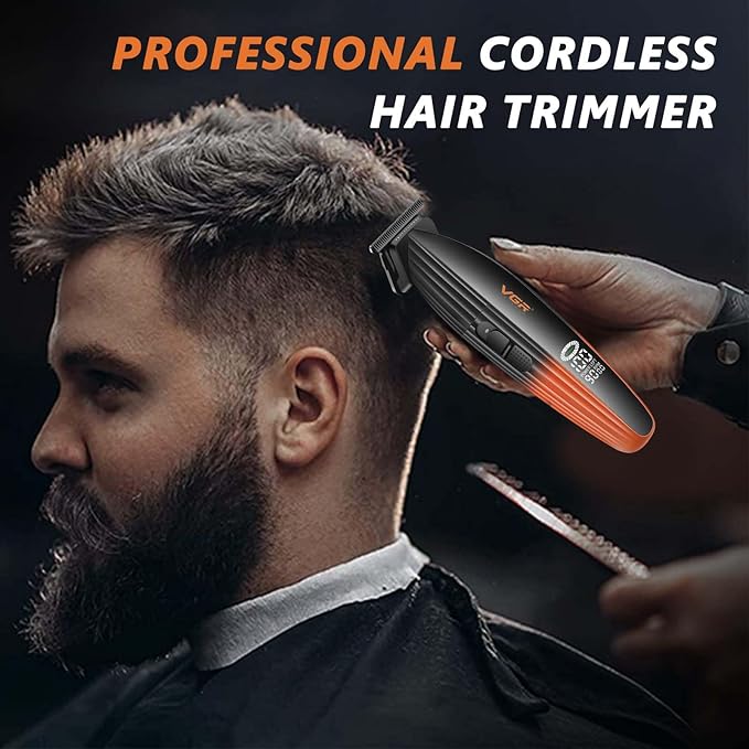 VGR 889T Professional Hair Trimmer for Men, 9000RPM High Speed Cordless Hair Clippers Beard Trimmer with Ceramic & DLC T Blade, Zero Gapped Barber Clippers with USB Charging Base, LED Display