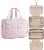 BAGSMART Travel Toiletry Bag for Women, Hanging Travel Bag for Toiletries, Puffy Makeup Cosmetic Bag Organizer, Carry-on Travel Accessories Essentials, Pink