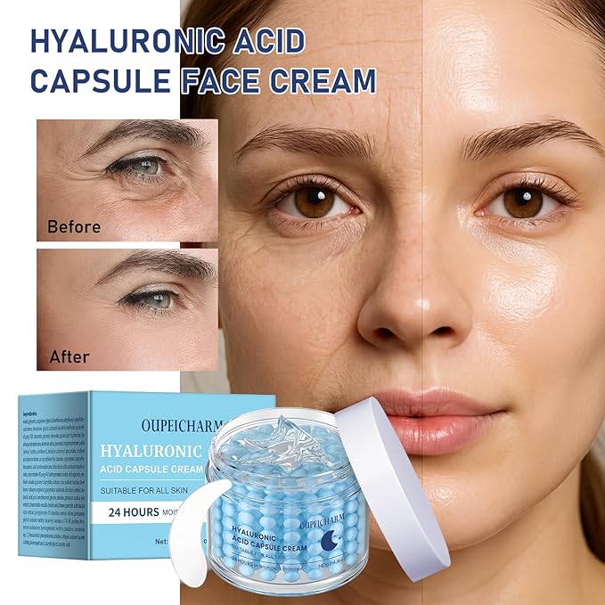 Hyaluronic Acid Capsule Face Cream,Moisturizer Capsule Facial Cream,Hydrating Night Face Cream Skincare 4.9 OZ