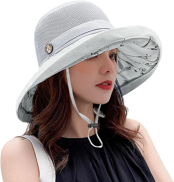 Women Wide Brim Sun Hats Metal Wired Edge Summer UV Protection Beach Fishing Hat by HUAMULAN