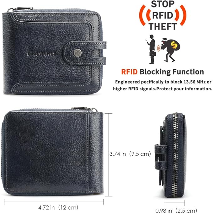 Men's brand buckle driver's license zipper genuine leather wallet, large - Image 2