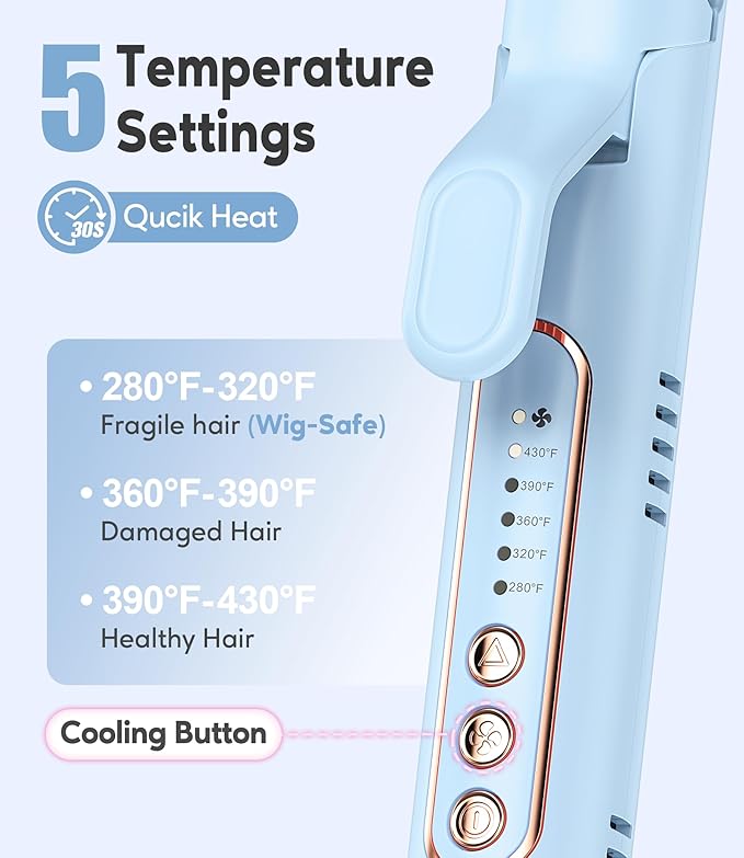 Farery Chill Set Soft-Air Curling Iron: Gentle Soft Air for Quick Styling & Long-Lasting Curls, Lock in Style with Cooling Air Vents, 2-in-1 Hair Straightener & Curler with Upgraded Long Barrel, Blue