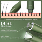 Flyant Bikini Trimmer for Women, 2 in 1 Electric Shaver for Women, Pubic Hair Trimmer Waterproof IPX7 with Led Display for Leg Arm Underarm Bikini Area, Pull Bows Gift Box for Friends (Dark Green)