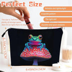 Cosmetic Bags Travel Makeup Toilet Case Waterproof Pouch for Women Girls 6.7X9.45inches - Colorful Frog on A Red Mushroom