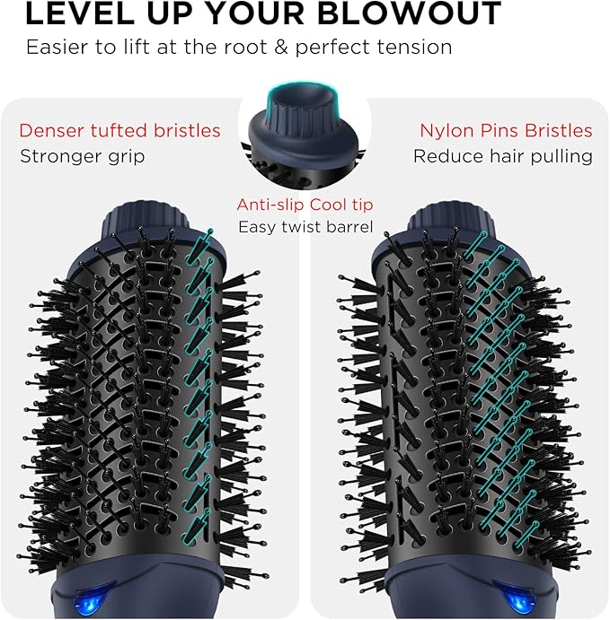 One Step Hair Dryer & Volumizing Brush, Aima Beauty Hair Styling Tool - Ceramic Straightener, Curler, Hot Air Styler & Ionic Salon Brush, Prussian Blue