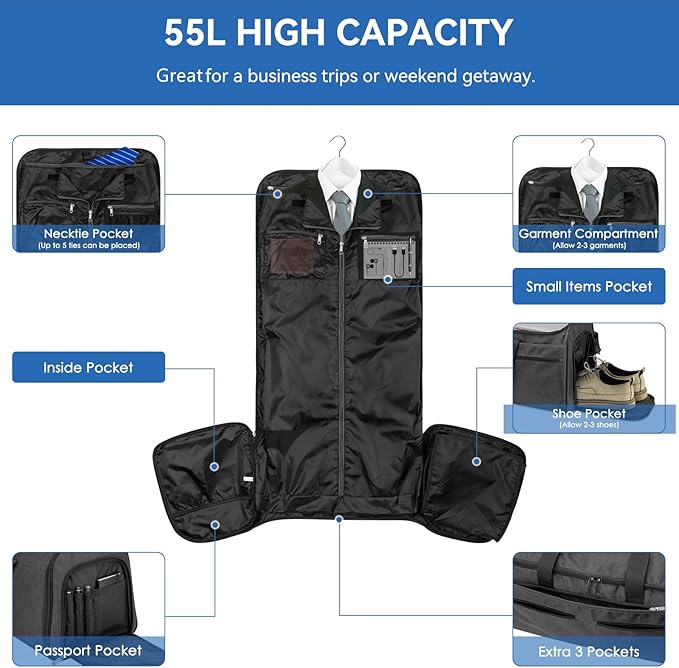 Bukere Garment Bags for Travel, Convertible Carry on Duffel Bag for Men Women - Image 2