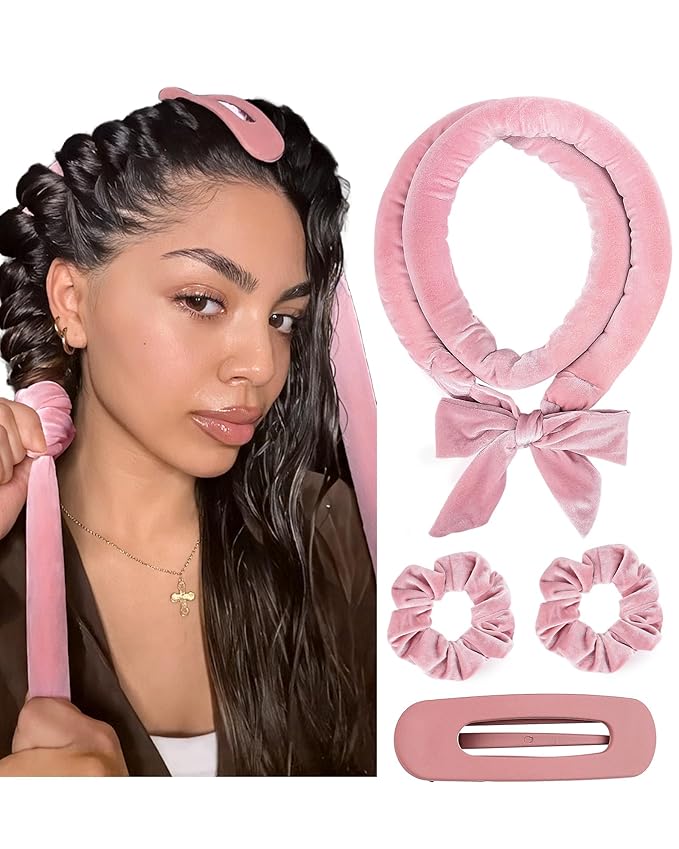Yanibest Heatless Curls Overnight, Soft Heatless Hair Curler to Sleep in, No Heat Ribbon Wrap, Heatless Curling Set for Long Short Hair with Hair Scrunchies and Clip