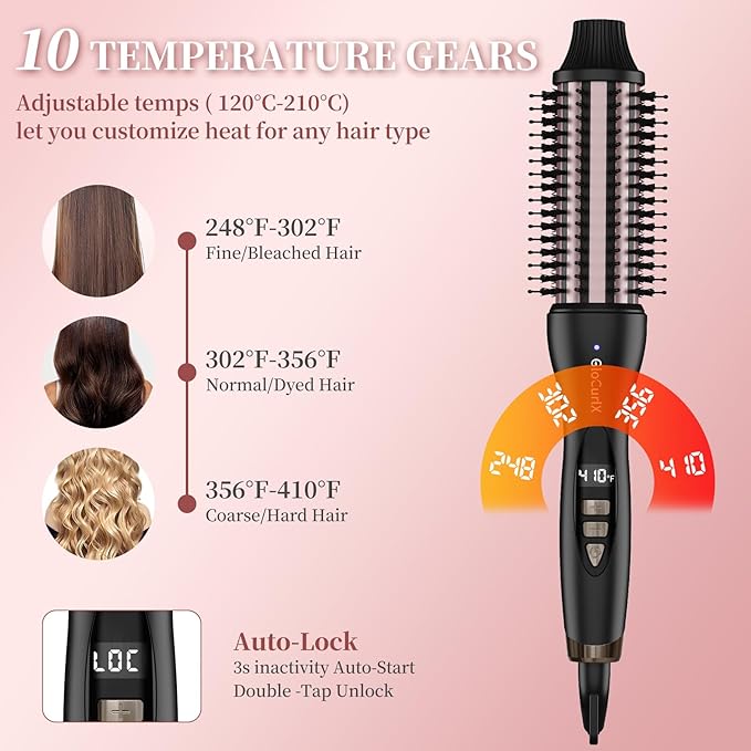 1 1/2 inch Heated Round Brush, 3-in-1 Ceramic Hair Curler Straightener and Volumizer with Negative Ions, Electric Styling Brush Curling Iron for All Hair Types