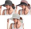 Rosoz Ponytail Sun Bucket Hats for Women UV Protection Foldable Mesh Wide Brim by Rosoz