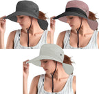 Rosoz Ponytail Sun Bucket Hats for Women UV Protection Foldable Mesh Wide Brim by Rosoz