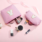 YOOLIFE Cute Pink Initial Make Up Bag Travelling, Personalized Makeup Bag - Image 7