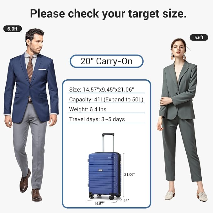 Kono 20 Inch Expandable Carry On Luggage - Image 6