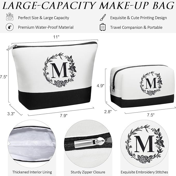 Personalized Christmas Gifts for Women, Initial Canvas Tote Bag & Makeup Bag - Image 7