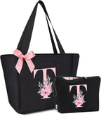 Vavabox Tote Bag, A-Z Initial Monogrammed Waterproof Tote Bag, Bridesmaid Gifts by Vavabox