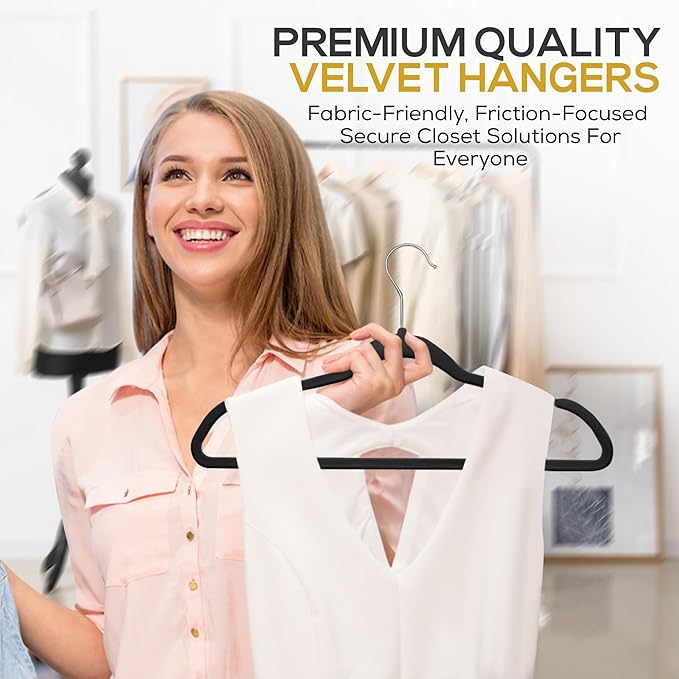 Premium Black Velvet Hangers 30 Pack – Space Saving Felt Hanger, Non Slip - Image 4