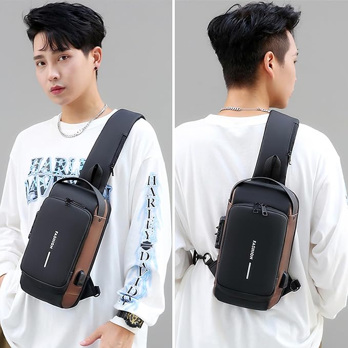 Sling Bag for Men Anti-theft USB Crossbody Shoulder Backpack Purse Waterproof - Image 2