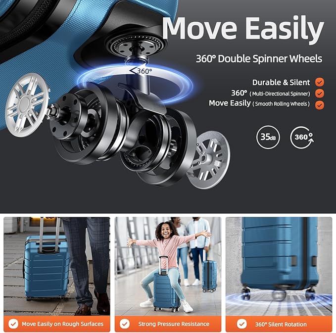 SHOWKOO Luggage Sets Expandable PC+ABS Durable Suitcase Sets Double Wheels TSA - Image 3