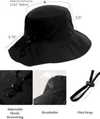 Water-Resistant Sun UPF 50+ Bucket Hat Protection Packable Brimmed Boonie - Image 6