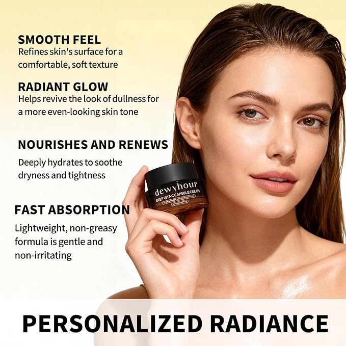 dewyhour Deep Vitamin C Golden Capsule Face Cream, Lightweight Face Moisturizer, Smoothing & Firming, Brightening Glow, Improves Appearance of Uneven Tone, Korean Skincare, For Dry Skin
