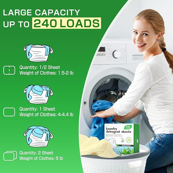 Soulink Laundry Detergent Sheets Unscented 240 Loads，Eco Friendly Detergent - Image 3