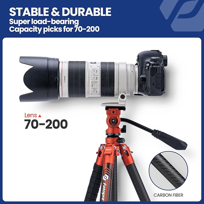 Fotopro Carbon Fiber Travel Tripod 2.2lbs Ultralight 64 Inch Portable Compact - Image 5