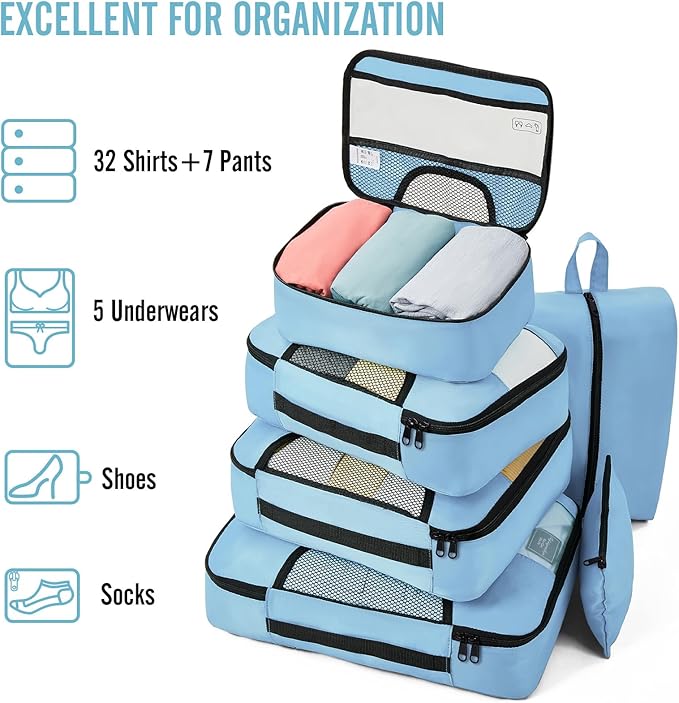 Veken 8 Set Packing Cubes for Travel Essentials, Suitcase Organizer Bags in 4 - Image 5