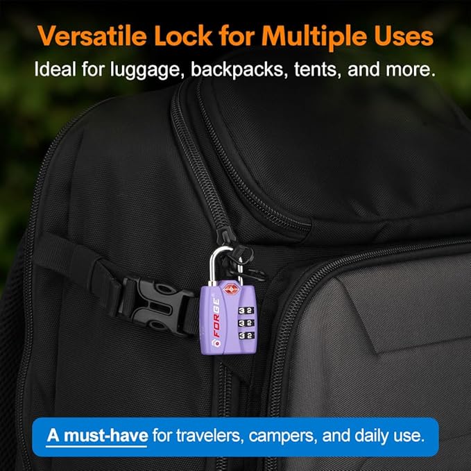 Forge Luggage Locks TSA Approved 2 Pack Purple, Small Combination Lock - Image 5