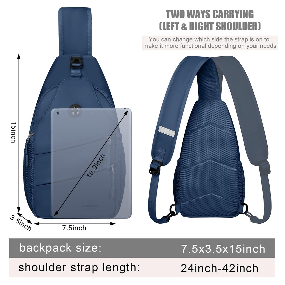 Crossbody Bags for Women Men Trendy Sling Bag Backpack Chest Bag (Large / Navy Blue)