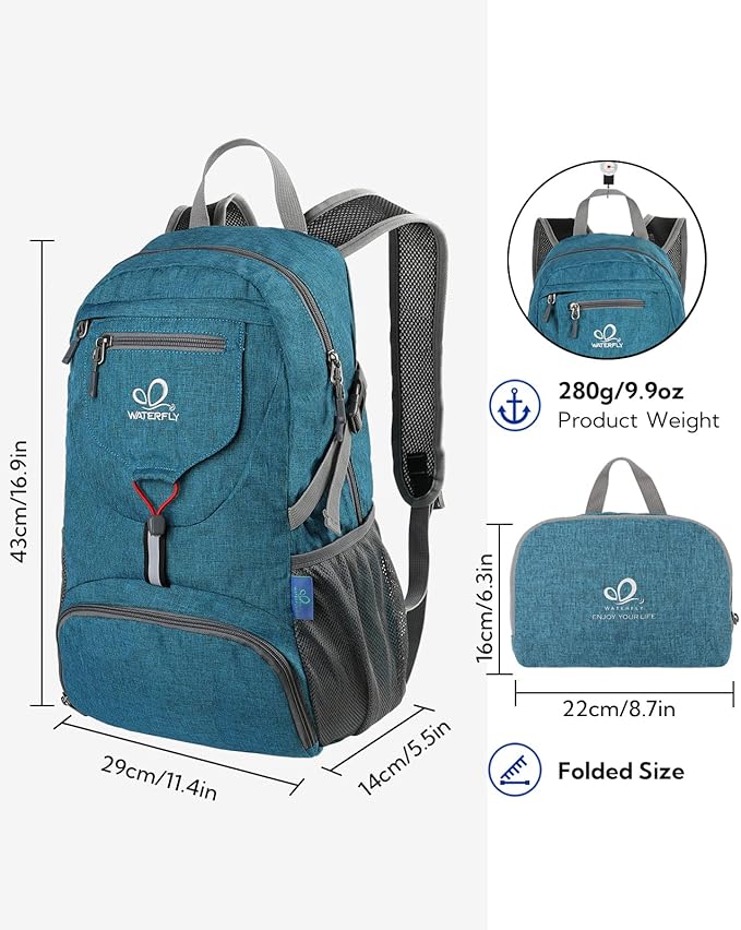 WATERFLY Small Lightweight Packable Backpack: 20l Ultra Light Foldable Travel - Image 3