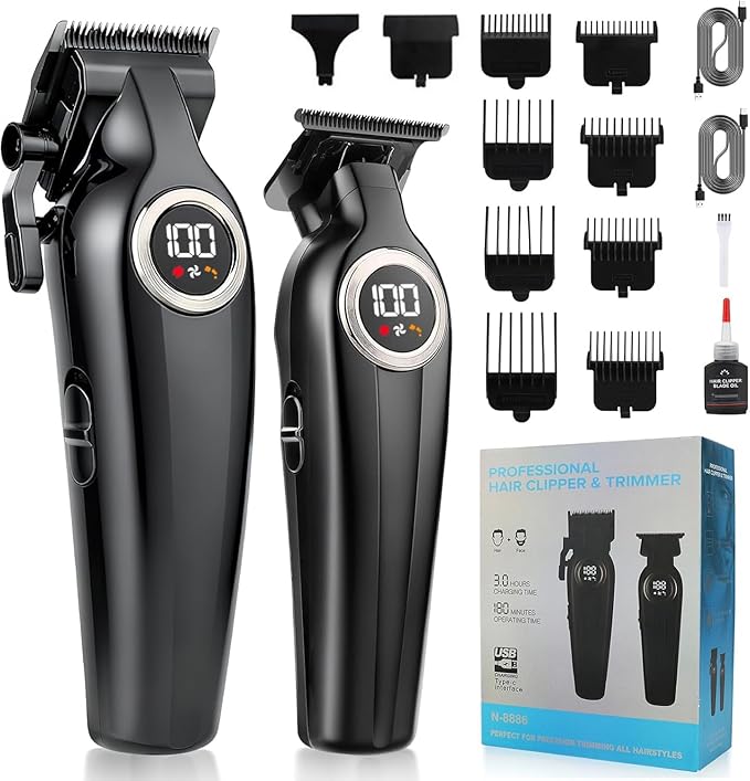 Hair Clippers for Men Professional, Cordless Barber Clippers and Trimmers Set, Electric Clippers for Hair Cutting Kit with LED Display, Gift for Men