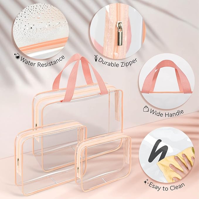 TISRATOK 10 PCS Clear Travel Makeup Toiletry Bag, Plastic PVC Cosmetic TSA - Image 6