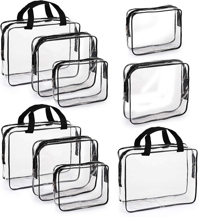 Hedume Set of 9 Clear Makeup Bags, TSA Approved Clear Toiletry Bag Set by Hedume