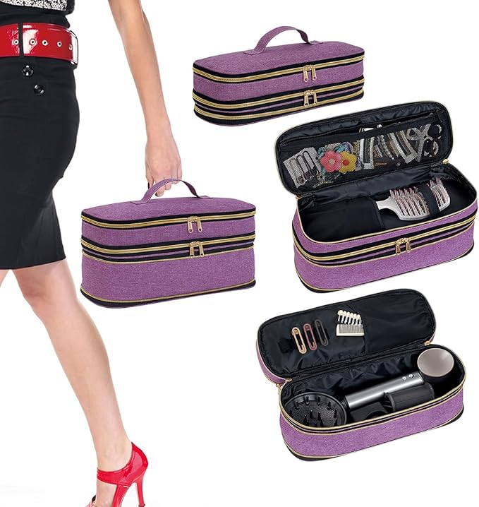 Hair Dryer Travel Carrying Case, Curling Iron Storage Bag, Slim Expandable Handheld Dual-Layer Travel Storage Bag for Dryer/Hair Tool Organizer/Style Organizer