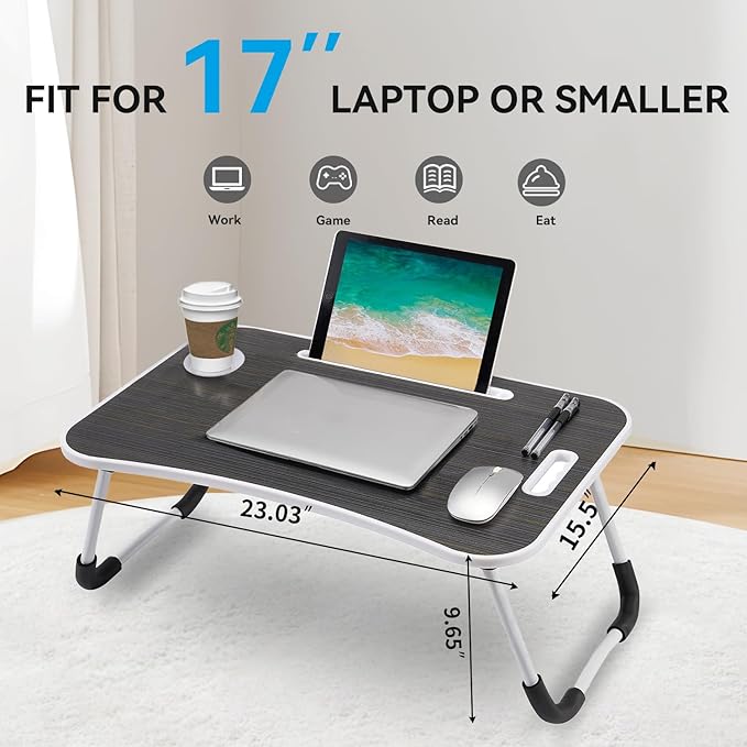 BUYIFY Folding Lap Desk, 23 Inch Portable Wood Black Laptop Bed Desk Lap Desk - Image 4