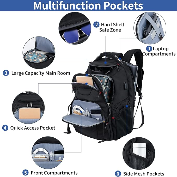 VANKEAN 17.3'' Travel Laptop Backpack TSA Friendly, Water Resistant Anti Theft - Image 5